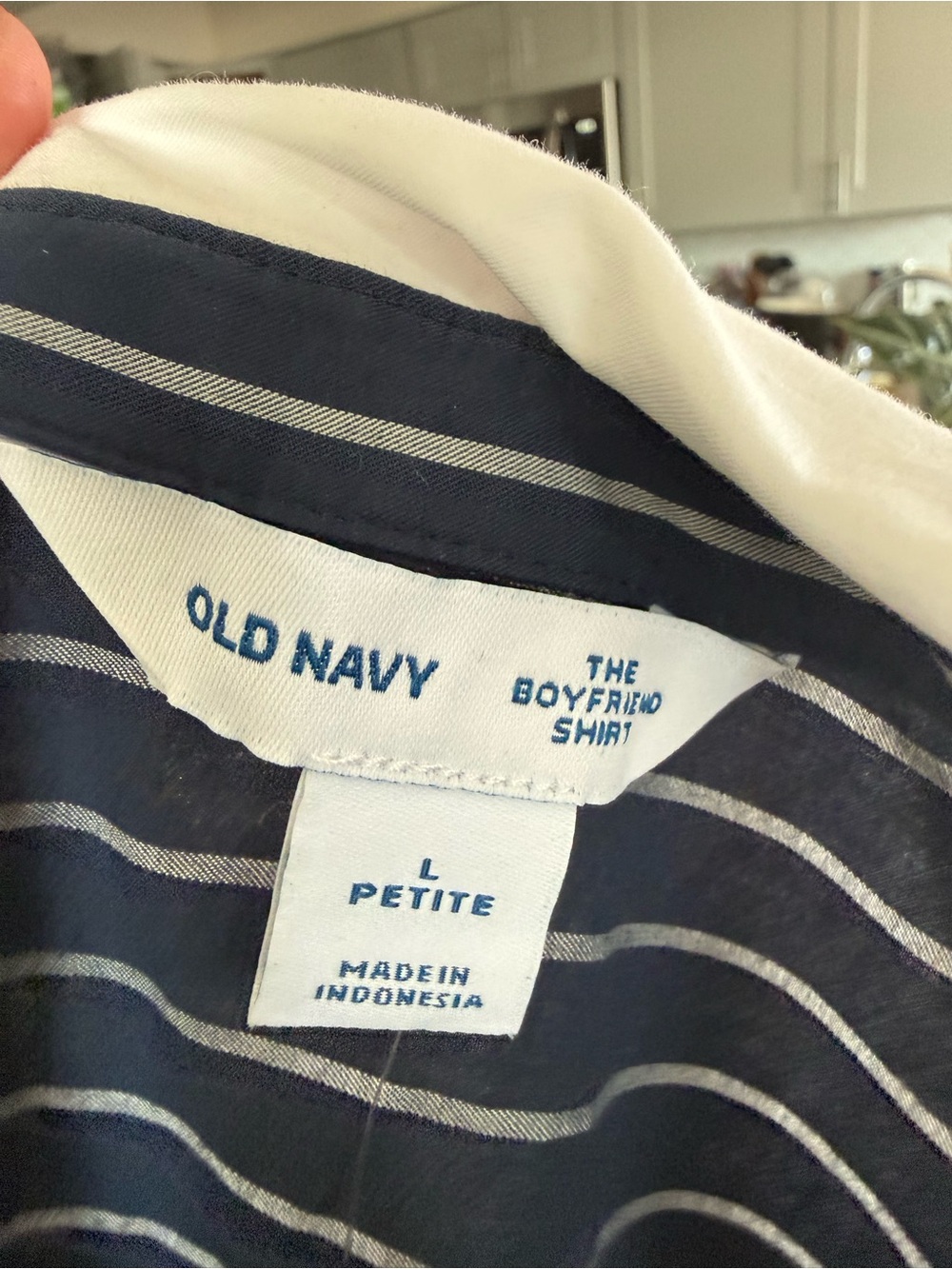 Old Navy Navy and White Striped Boyfriend Button-Down Shirt